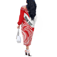 Personalised Tahiti Va'a Race Off The Shoulder Long Sleeve Dress Polynesian Tattoos Sporty Style LT03 - Polynesian Pride
