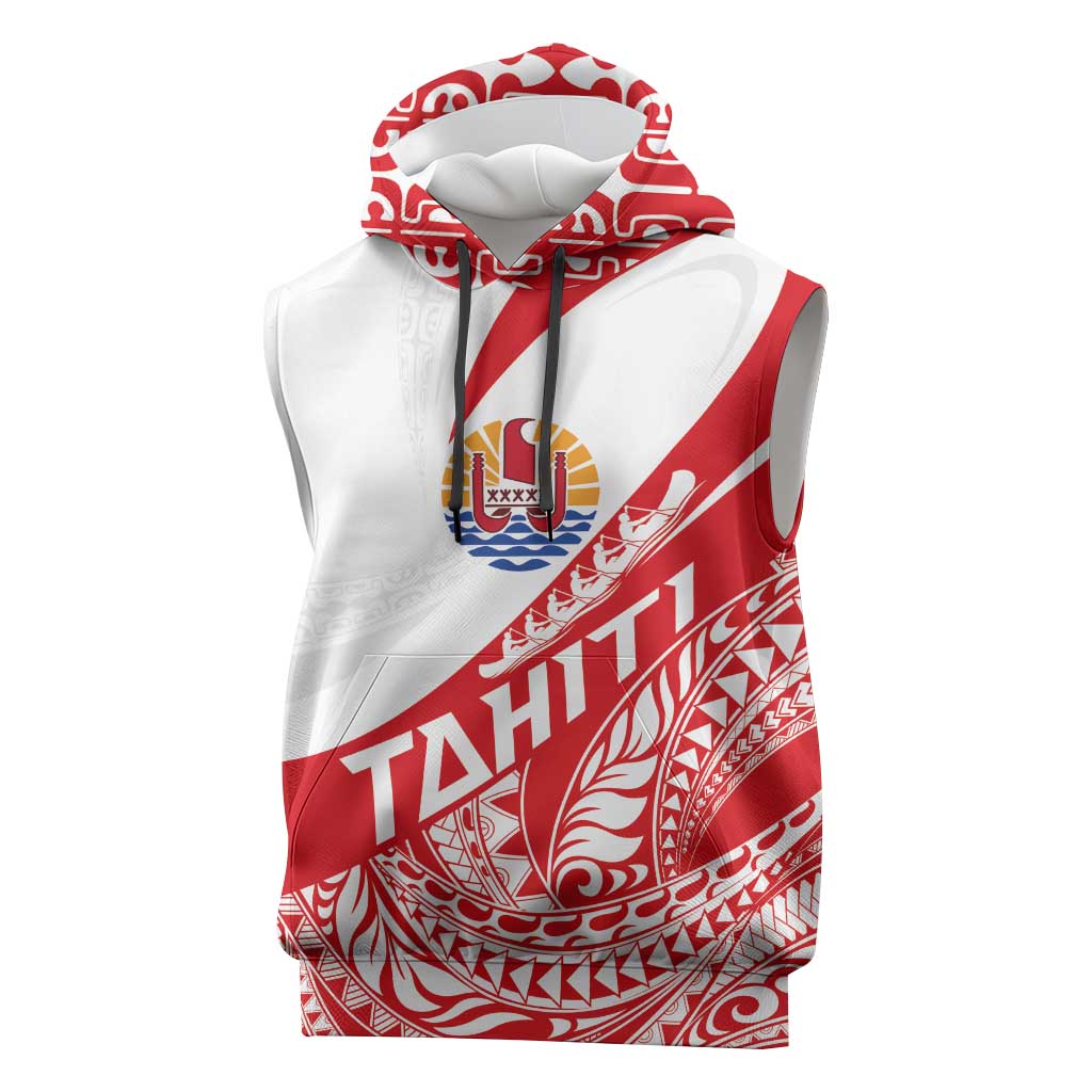 Personalised Tahiti Va'a Race Sleeveless Hoodie Polynesian Tattoos Sporty Style LT03 Red - Polynesian Pride