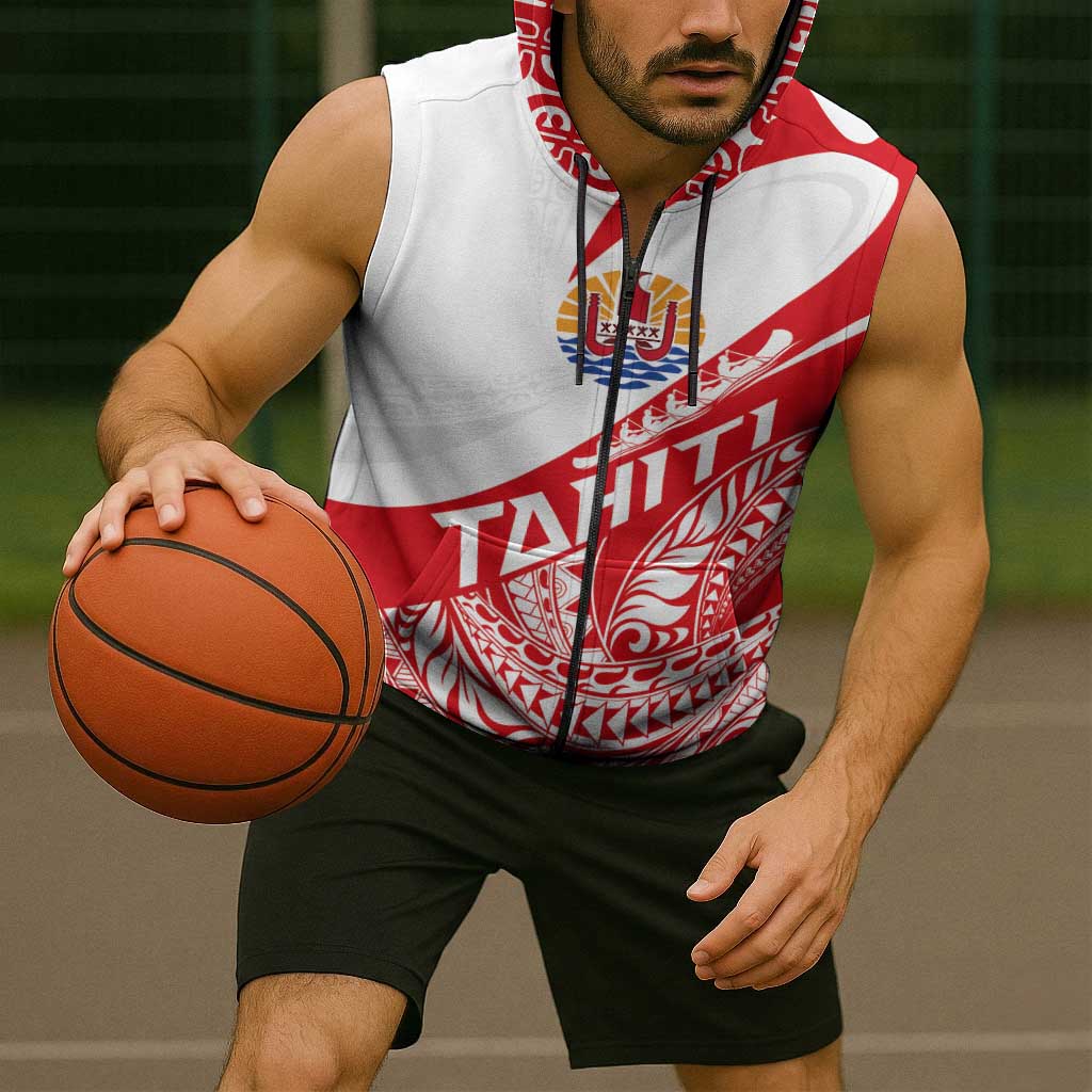 Personalised Tahiti Va'a Race Sleeveless Zip Hoodie Polynesian Tattoos Sporty Style LT03 - Polynesian Pride