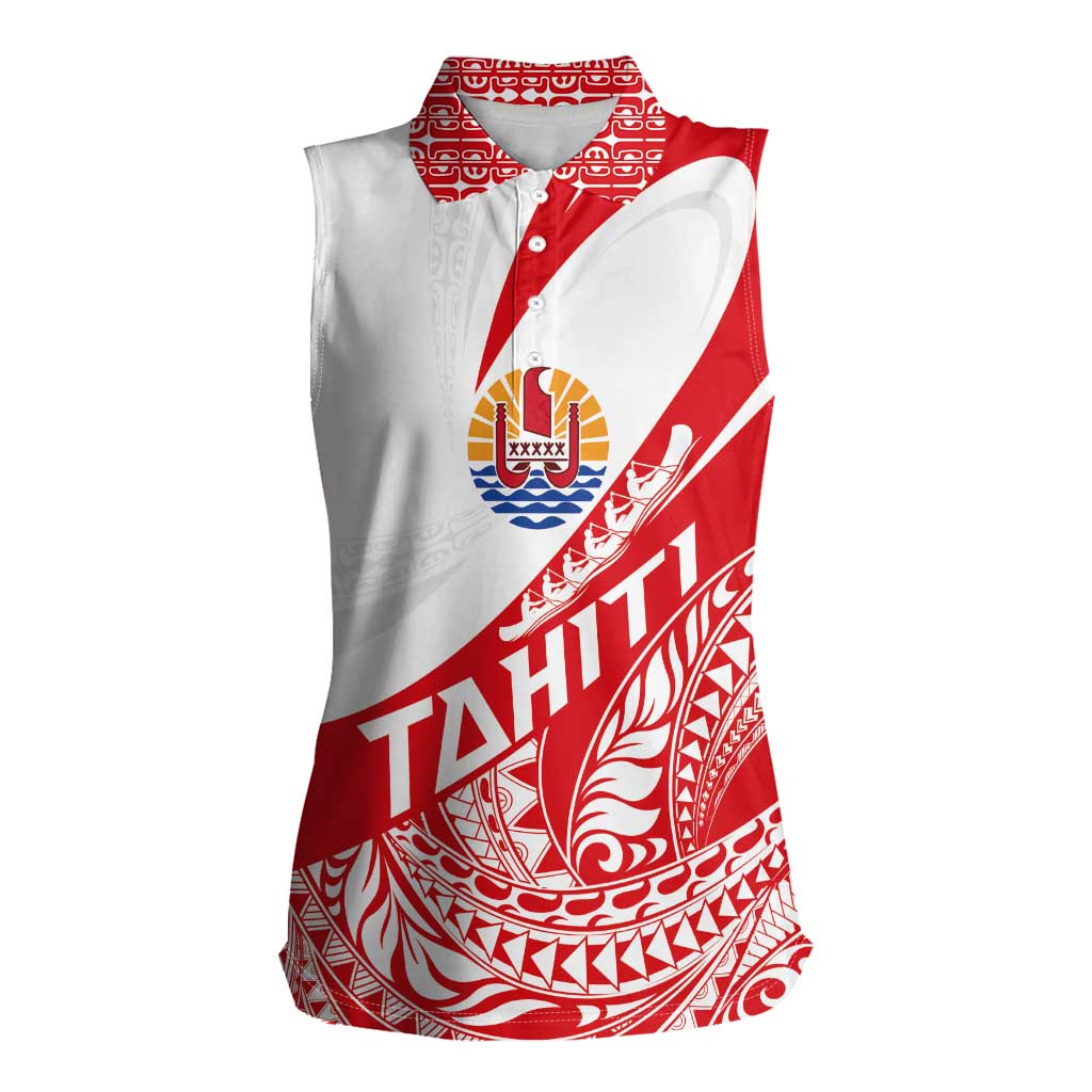 Personalised Tahiti Va'a Race Women Sleeveless Polo Shirt Polynesian Tattoos Sporty Style LT03 Female Red - Polynesian Pride