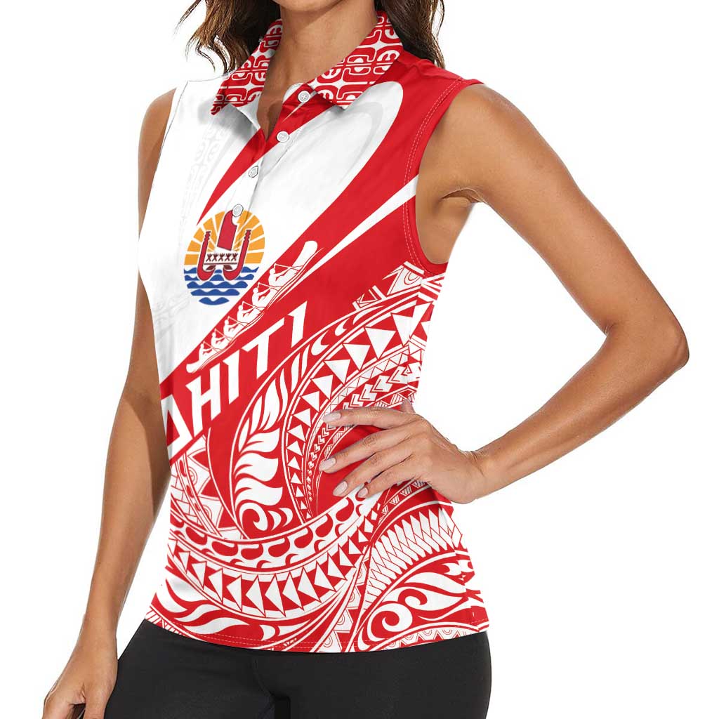 Personalised Tahiti Va'a Race Women Sleeveless Polo Shirt Polynesian Tattoos Sporty Style LT03 - Polynesian Pride