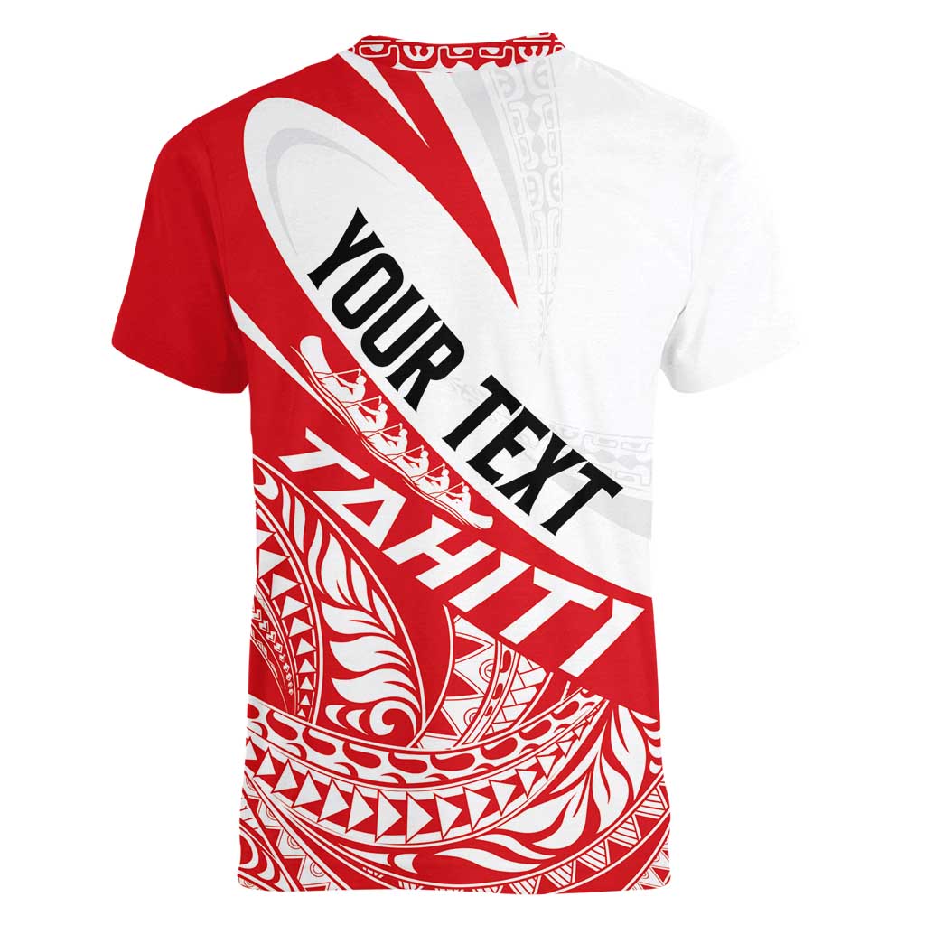 Personalised Tahiti Va'a Race Women V-Neck T-Shirt Polynesian Tattoos Sporty Style LT03 - Polynesian Pride