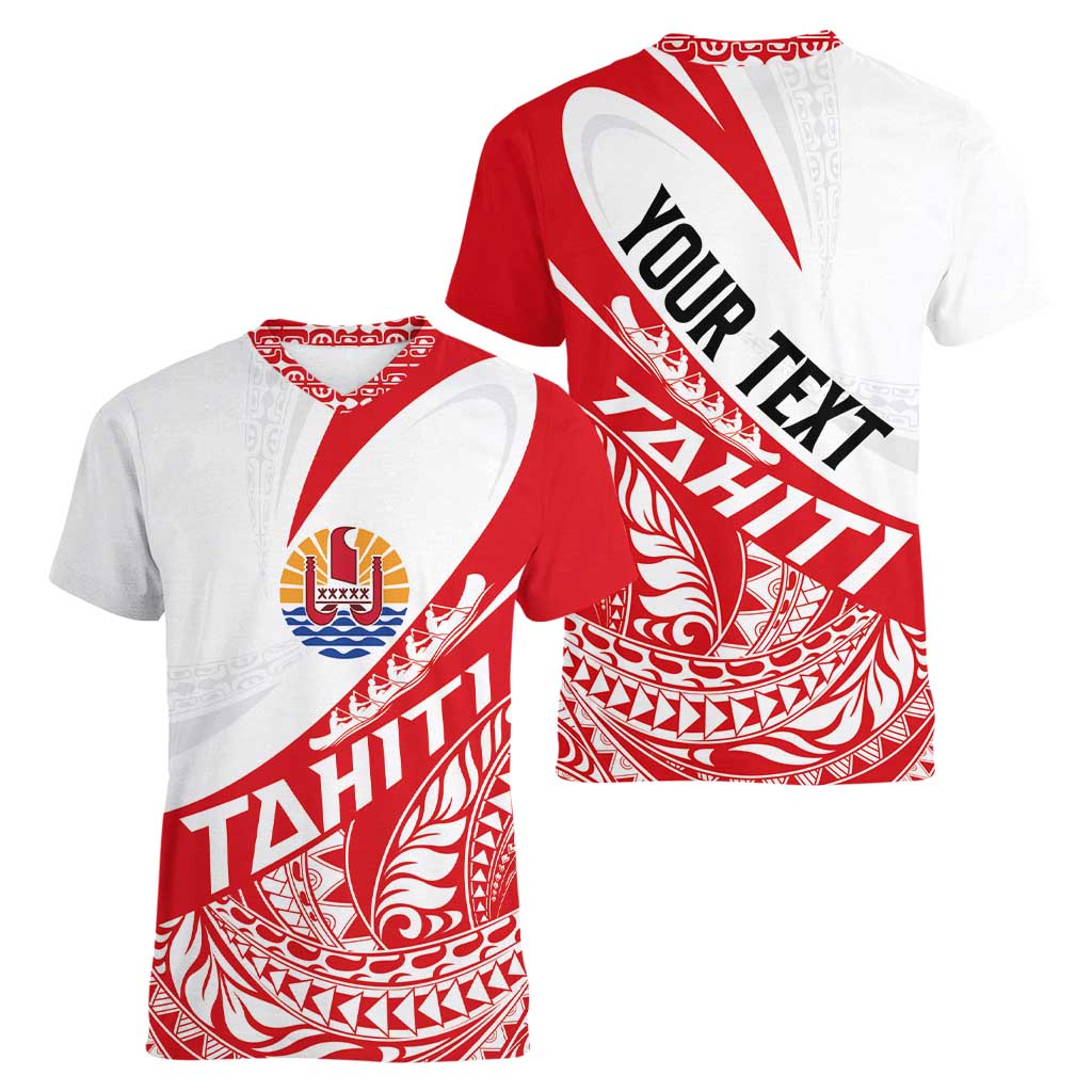 Personalised Tahiti Va'a Race Women V-Neck T-Shirt Polynesian Tattoos Sporty Style LT03 - Polynesian Pride