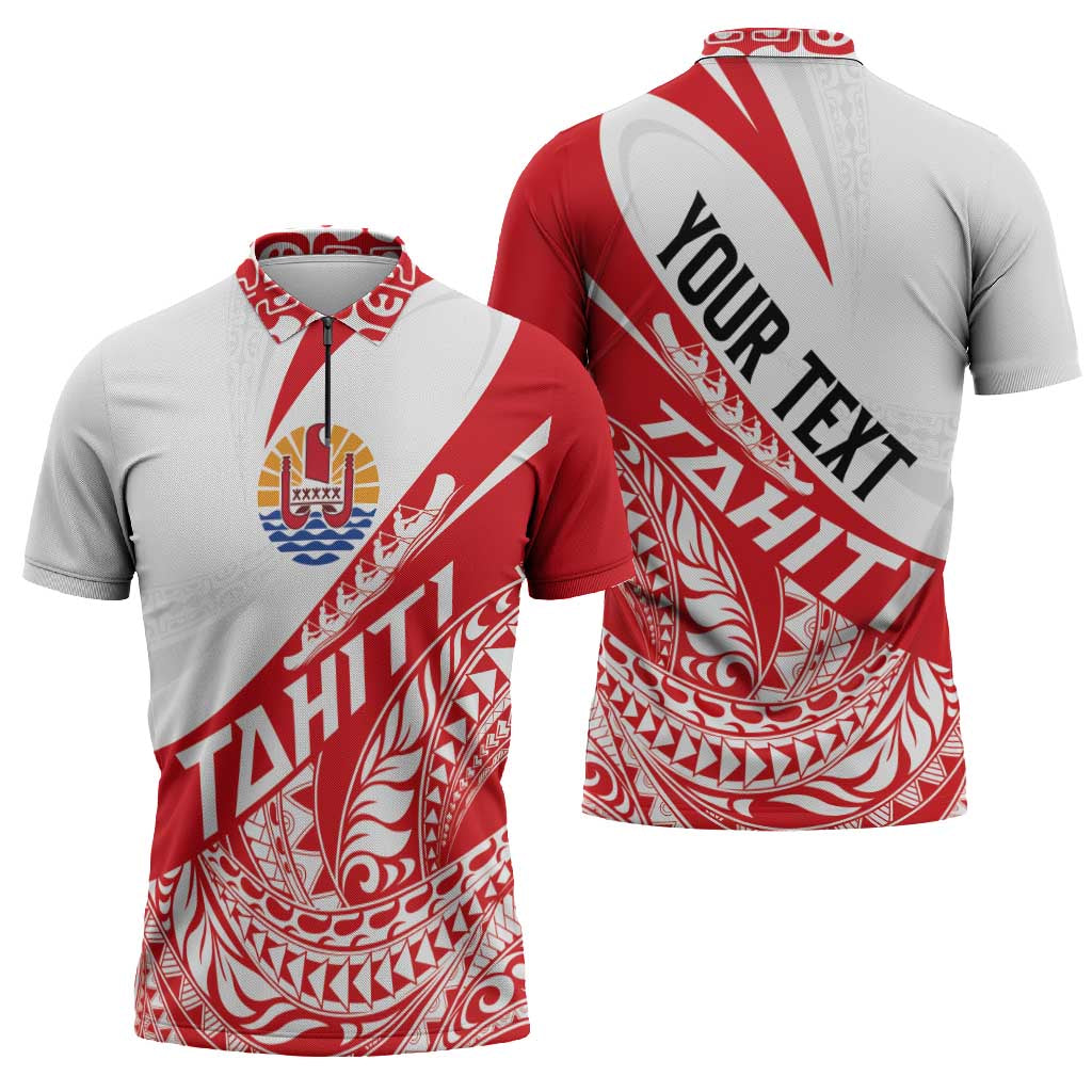 Personalised Tahiti Va'a Race Zipper Polo Shirt Polynesian Tattoos Sporty Style LT03 - Polynesian Pride