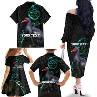 Custom Pukeko New Zealand Family Matching Off Shoulder Long Sleeve Dress and Hawaiian Shirt Koru Papua Shell with Silver Fern Pattern LT03 - Polynesian Pride