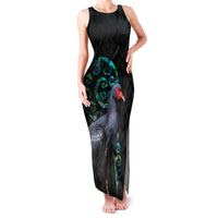 Custom Pukeko New Zealand Family Matching Tank Maxi Dress and Hawaiian Shirt Koru Papua Shell with Silver Fern Pattern LT03 Mom's Dress Black - Polynesian Pride