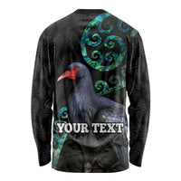 Custom Pukeko New Zealand Long Sleeve Shirt Koru Papua Shell with Silver Fern Pattern LT03 - Polynesian Pride