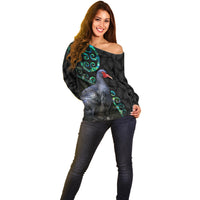 Custom Pukeko New Zealand Off Shoulder Sweater Koru Papua Shell with Silver Fern Pattern LT03 - Polynesian Pride