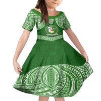 Tonga Liahona High School Family Matching Summer Maxi Dress and Hawaiian Shirt Traditional Ngatu and Polynesian Pattern LT03 Daughter's Dress Green - Polynesian Pride