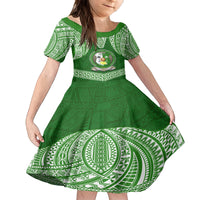 Tonga Liahona High School Kid Short Sleeve Dress Traditional Ngatu and Polynesian Pattern LT03 KID Green - Polynesian Pride