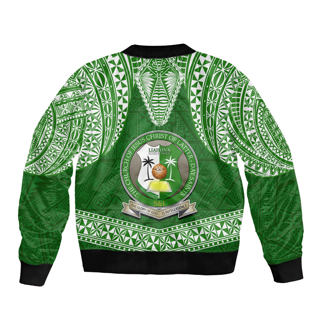 Tonga Liahona High School Sleeve Zip Bomber Jacket Traditional Ngatu and Polynesian Pattern LT03 - Polynesian Pride