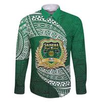 Tonga Saineha High School Family Matching Puletasi Dress and Hawaiian Shirt Traditional Ngatu and Polynesian Pattern LT03 Dad's Shirt - Long Sleeve Green - Polynesian Pride