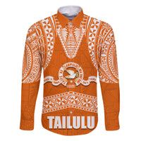 Tonga Tailulu College Family Matching Off Shoulder Short Dress and Hawaiian Shirt Traditional Ngatu and Polynesian Pattern LT03 Dad's Shirt - Long Sleeve Orange - Polynesian Pride