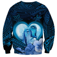 Dolphin Couple Love Story Valentine Day Sweatshirt With Polynesian Tribal Tattoo Blue Style LT03 - Polynesian Pride