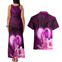Dolphin Couple Love Story Valentine Day Couples Matching Tank Maxi Dress and Hawaiian Shirt With Polynesian Tribal Tattoo Pink Style LT03 - Polynesian Pride
