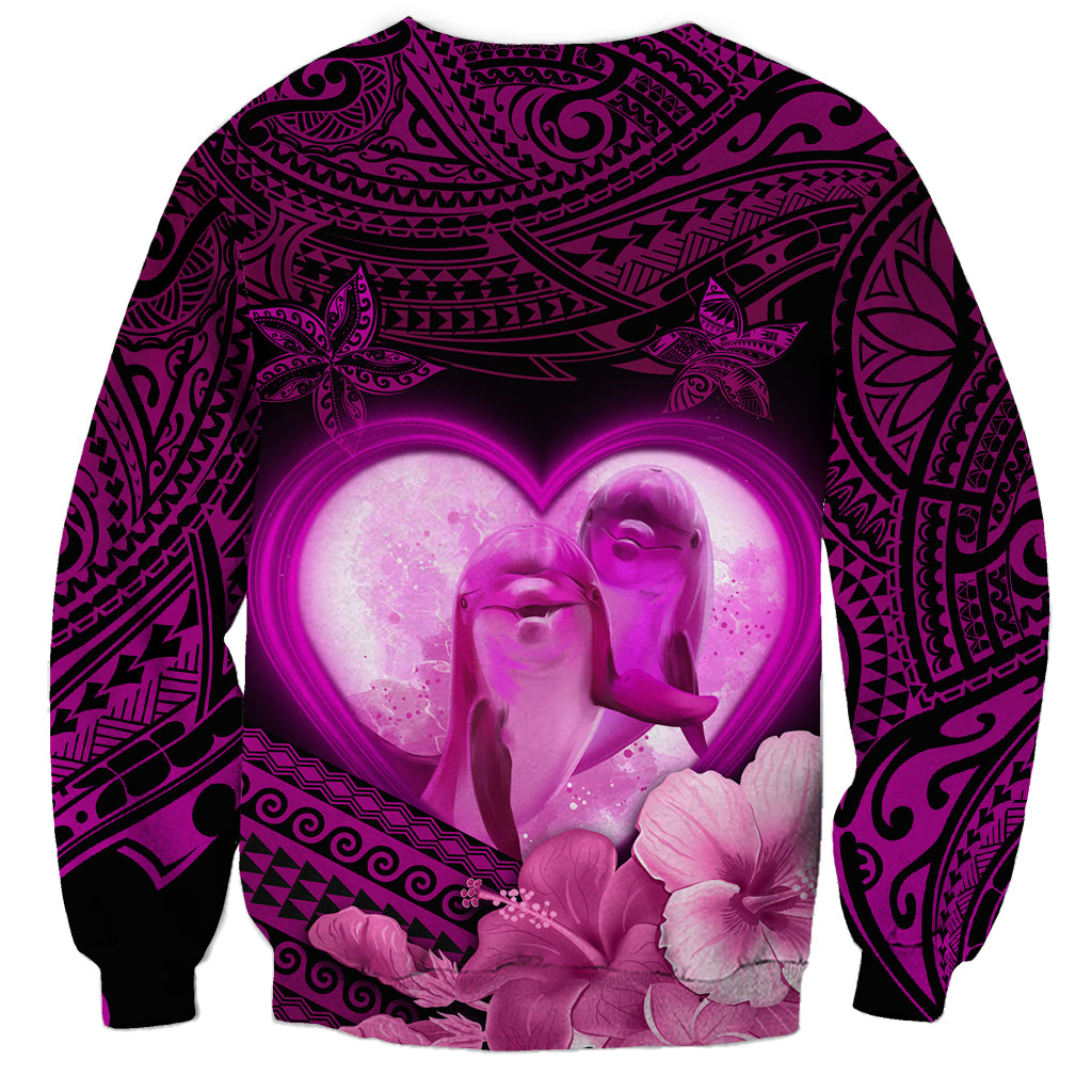 Dolphin Couple Love Story Valentine Day Sweatshirt With Polynesian Tribal Tattoo Pink Style LT03 - Polynesian Pride
