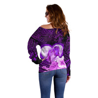 Dolphin Couple Love Story Valentine Day Off Shoulder Sweater With Polynesian Tribal Tattoo Purple Style LT03 - Polynesian Pride