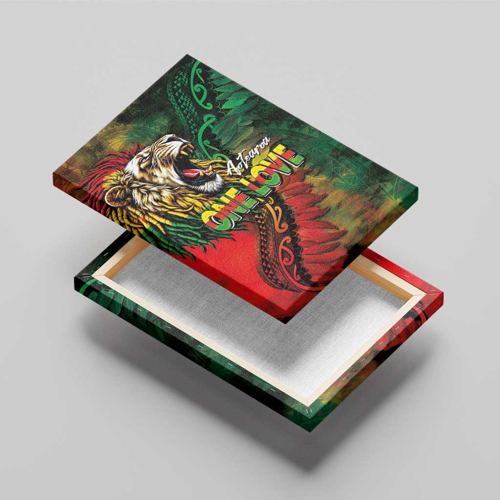 Aotearoa One Love Canvas Wall Art Reggae Lion with Kakahu Huruhuru