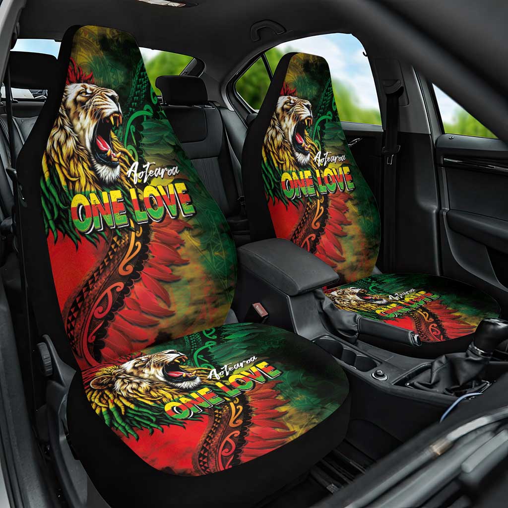 Aotearoa One Love Car Seat Cover Reggae Lion with Kakahu Huruhuru
