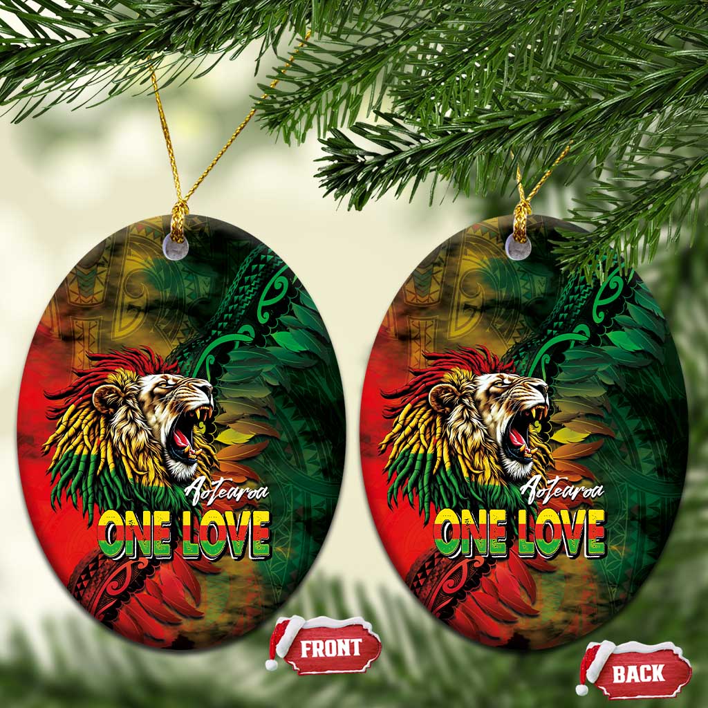 Aotearoa One Love Ceramic Ornament Reggae Lion with Kakahu Huruhuru