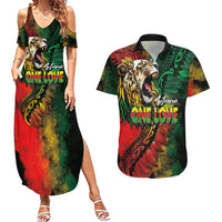 Aotearoa One Love Couples Matching Summer Maxi Dress and Hawaiian Shirt Reggae Lion with Kakahu Huruhuru LT03 Black - Polynesian Pride