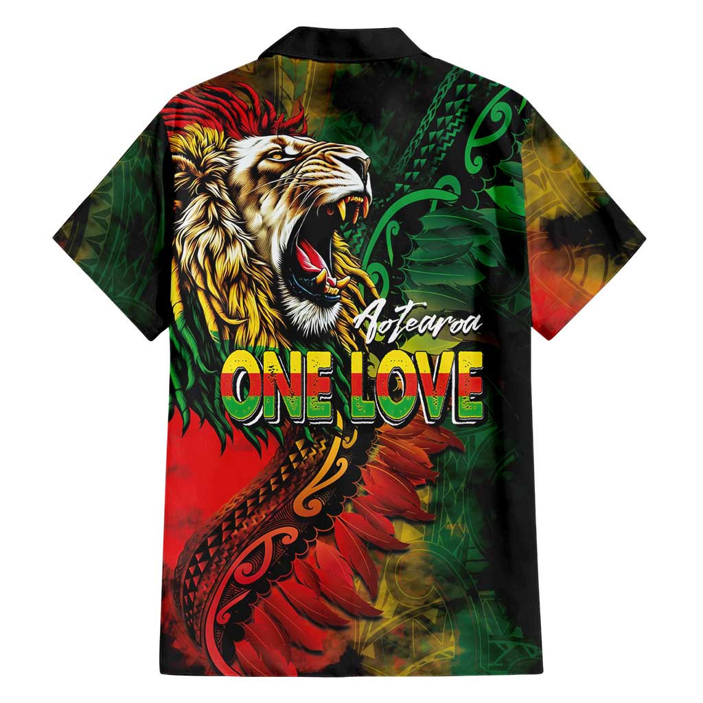 Aotearoa One Love Family Matching Off Shoulder Maxi Dress and Hawaiian Shirt Reggae Lion with Kakahu Huruhuru LT03 - Polynesian Pride