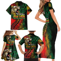 Aotearoa One Love Family Matching Short Sleeve Bodycon Dress and Hawaiian Shirt Reggae Lion with Kakahu Huruhuru LT03 - Polynesian Pride