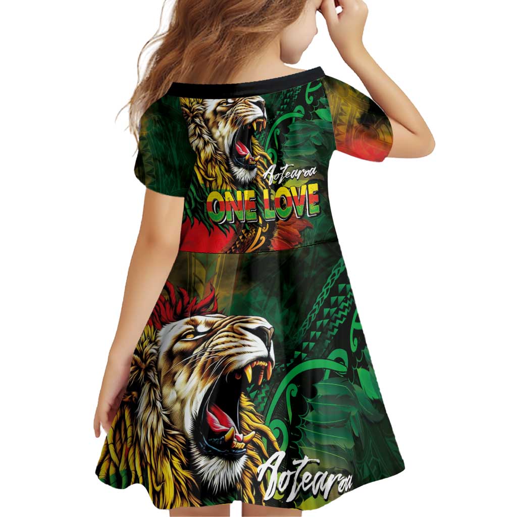 Aotearoa One Love Family Matching Summer Maxi Dress and Hawaiian Shirt Reggae Lion with Kakahu Huruhuru LT03 - Polynesian Pride