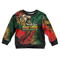 Aotearoa One Love Kid Ugly Christmas Sweater Reggae Lion with Kakahu Huruhuru LT03 Kid Black - Polynesian Pride