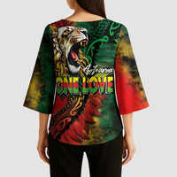Aotearoa One Love Kimono Sleeve Blouse Reggae Lion with Kakahu Huruhuru
