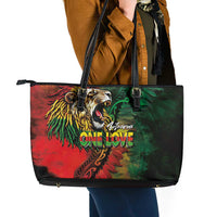 Aotearoa One Love Leather Tote Bag Reggae Lion with Kakahu Huruhuru LT03 - Polynesian Pride