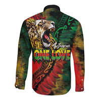 Aotearoa One Love Long Sleeve Button Shirt Reggae Lion with Kakahu Huruhuru