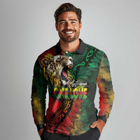 Aotearoa One Love Long Sleeve Polo Shirt Reggae Lion with Kakahu Huruhuru