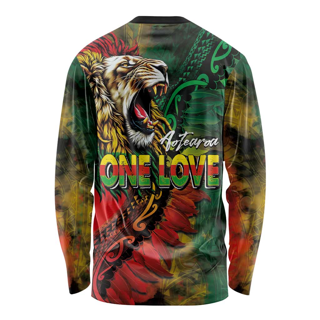 Aotearoa One Love Long Sleeve Shirt Reggae Lion with Kakahu Huruhuru