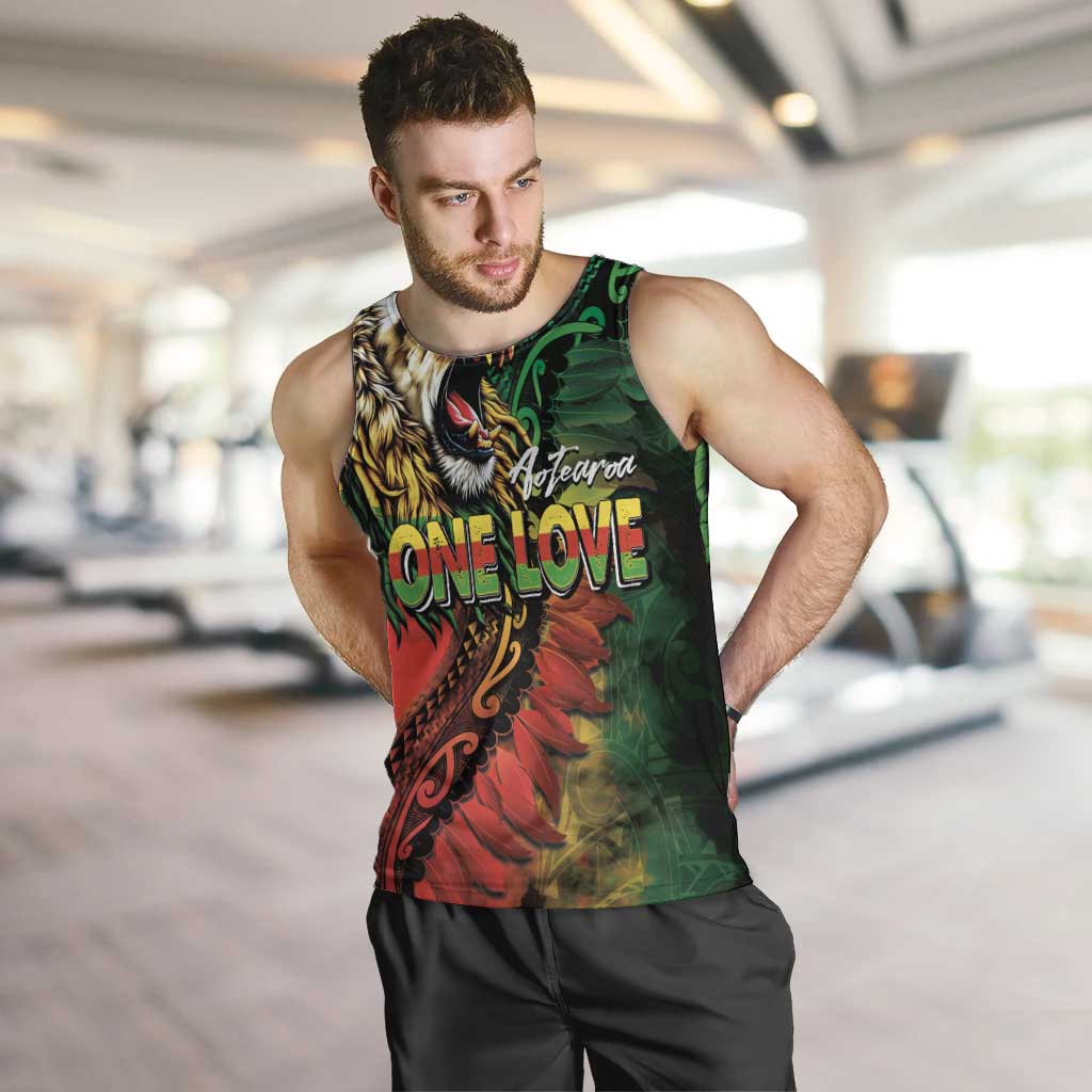 Aotearoa One Love Men Tank Top Reggae Lion with Kakahu Huruhuru
