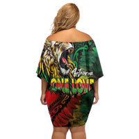 Aotearoa One Love Off Shoulder Short Dress Reggae Lion with Kakahu Huruhuru