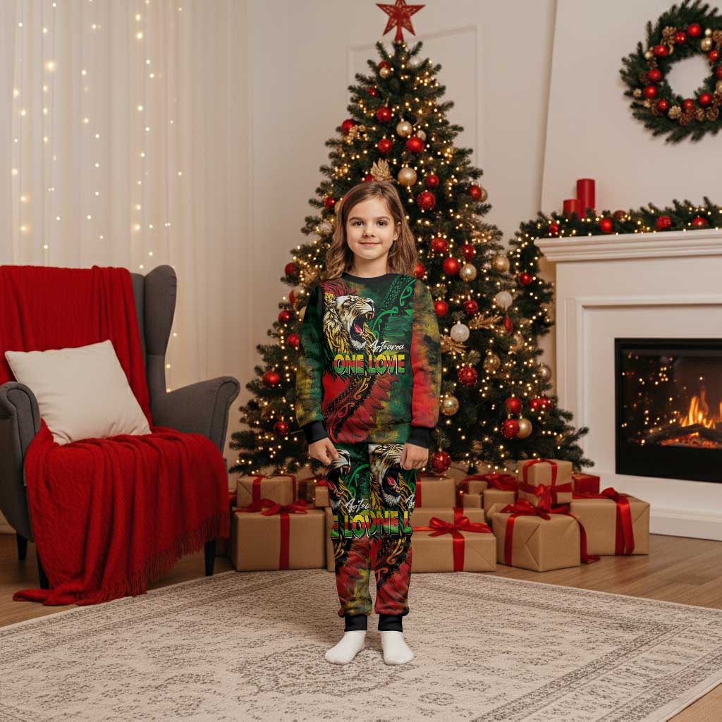 Aotearoa One Love Christmas Pajama Set Reggae Lion with Kakahu Huruhuru
