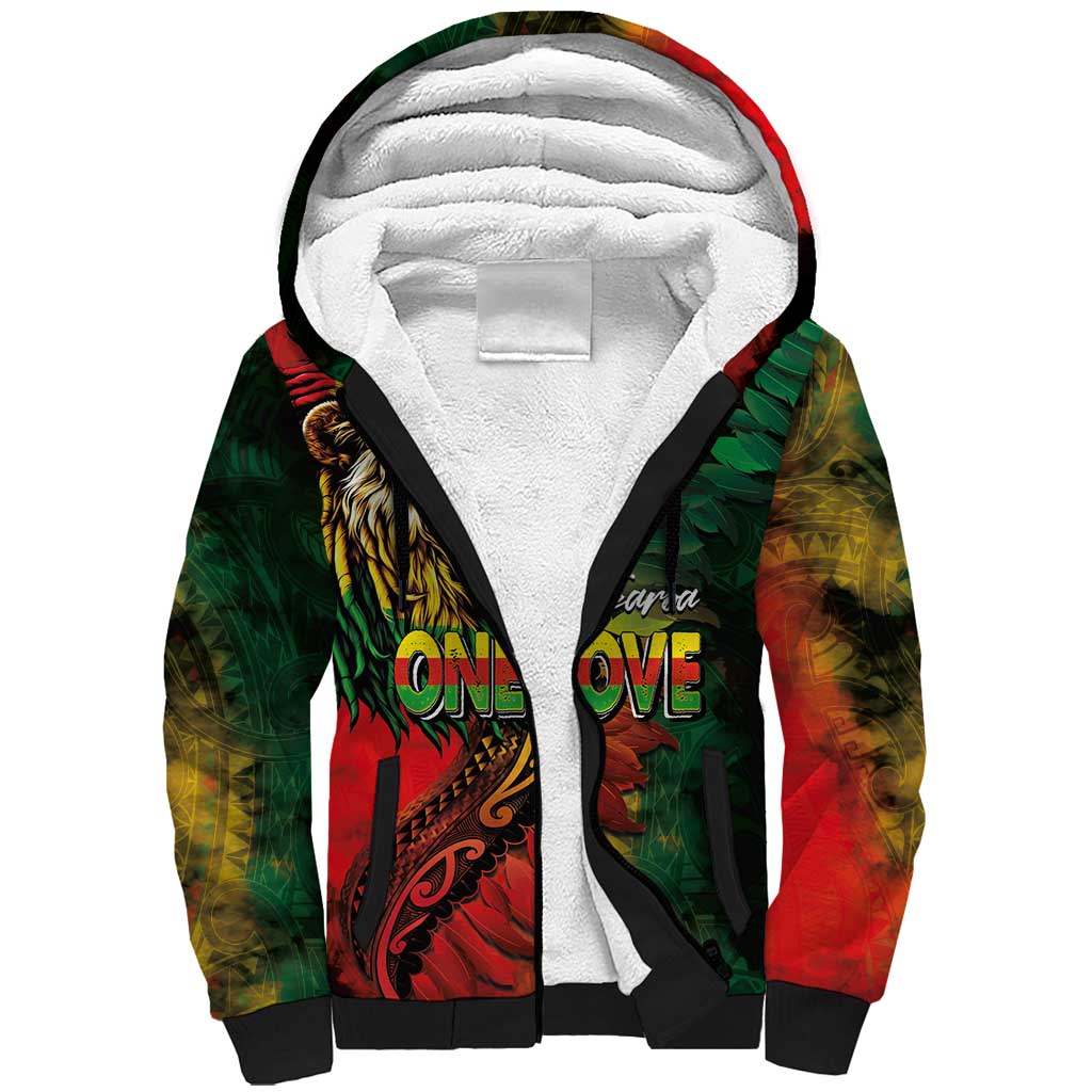Aotearoa One Love Sherpa Hoodie Reggae Lion with Kakahu Huruhuru