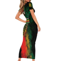 Aotearoa One Love Short Sleeve Bodycon Dress Reggae Lion with Kakahu Huruhuru