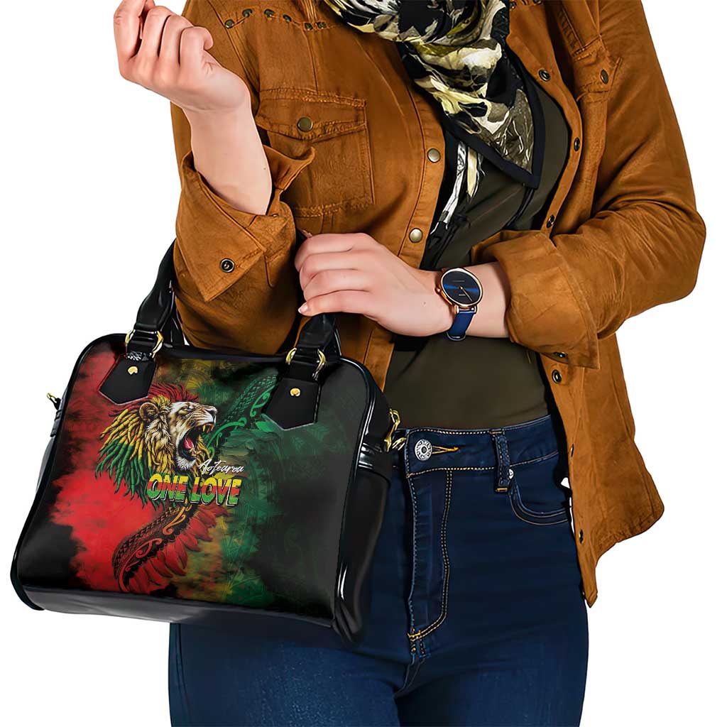 Aotearoa One Love Shoulder Handbag Reggae Lion with Kakahu Huruhuru