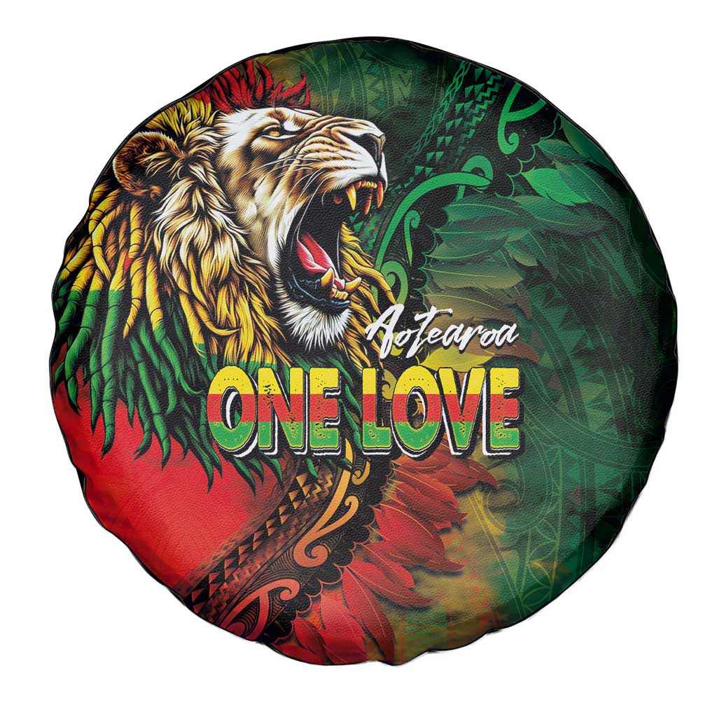 Aotearoa One Love Spare Tire Cover Reggae Lion with Kakahu Huruhuru
