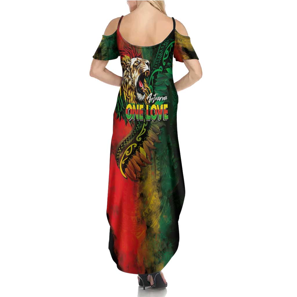 Aotearoa One Love Summer Maxi Dress Reggae Lion with Kakahu Huruhuru
