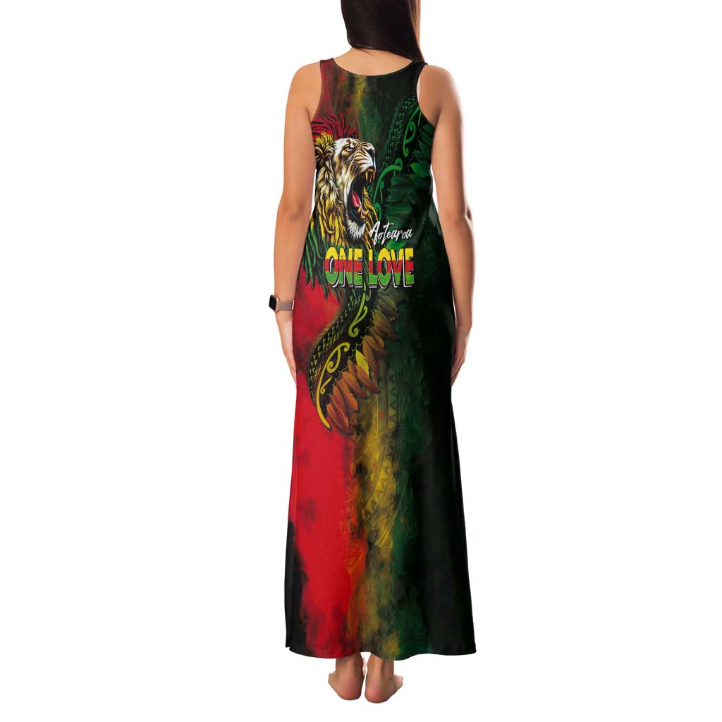 Aotearoa One Love Tank Maxi Dress Reggae Lion with Kakahu Huruhuru LT03 - Polynesian Pride