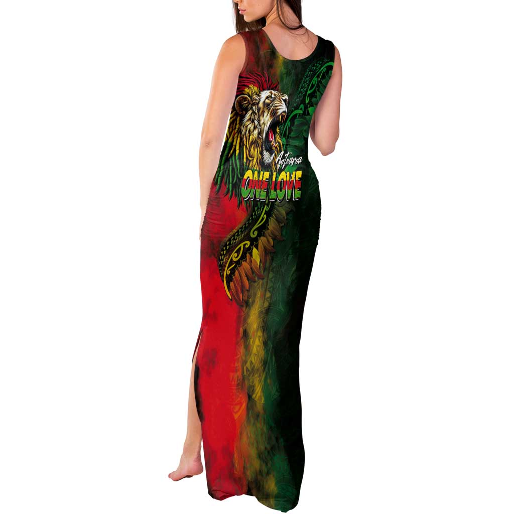 Aotearoa One Love Tank Maxi Dress Reggae Lion with Kakahu Huruhuru LT03 - Polynesian Pride