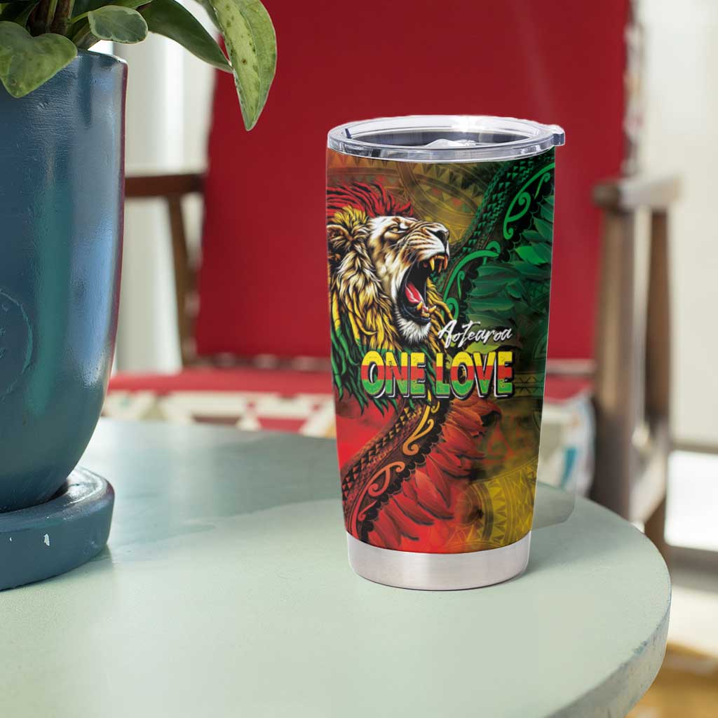 Aotearoa One Love Tumbler Cup Reggae Lion with Kakahu Huruhuru