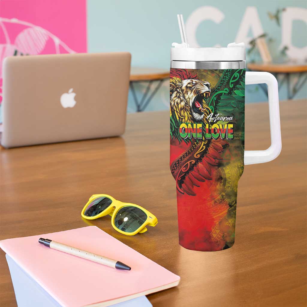 Aotearoa One Love Tumbler With Handle Reggae Lion with Kakahu Huruhuru