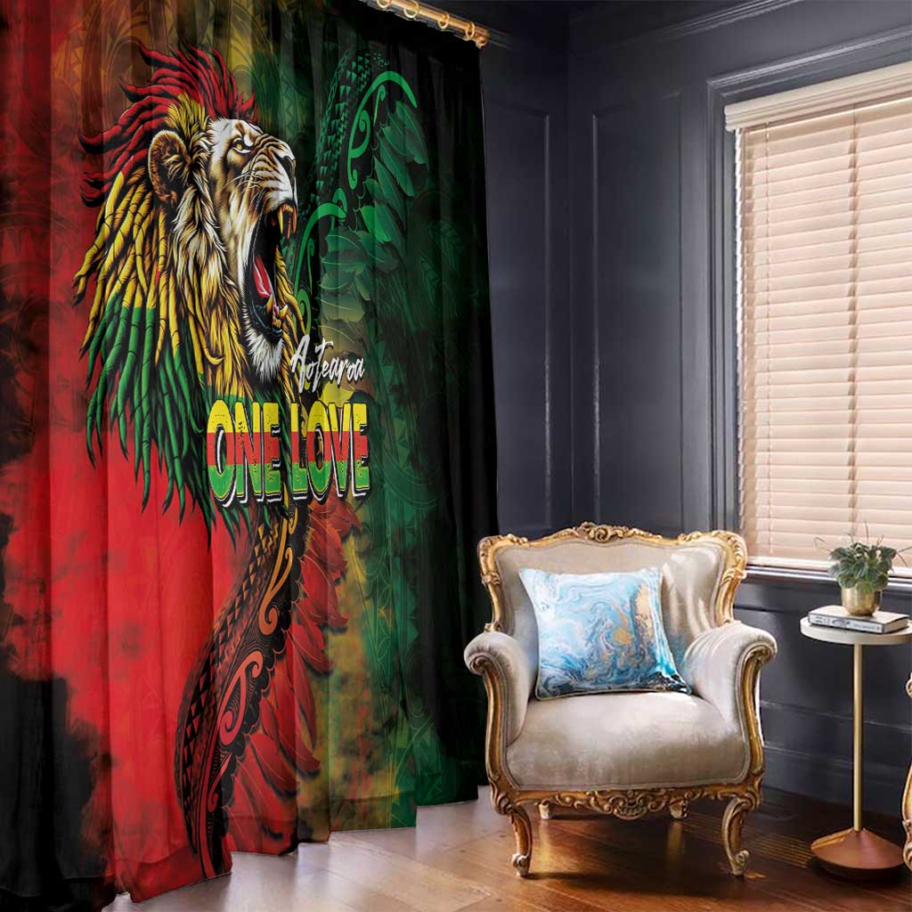 Aotearoa One Love Window Curtain Reggae Lion with Kakahu Huruhuru