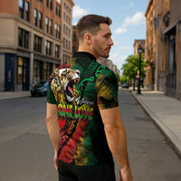 Aotearoa One Love Zipper Polo Shirt Reggae Lion with Kakahu Huruhuru