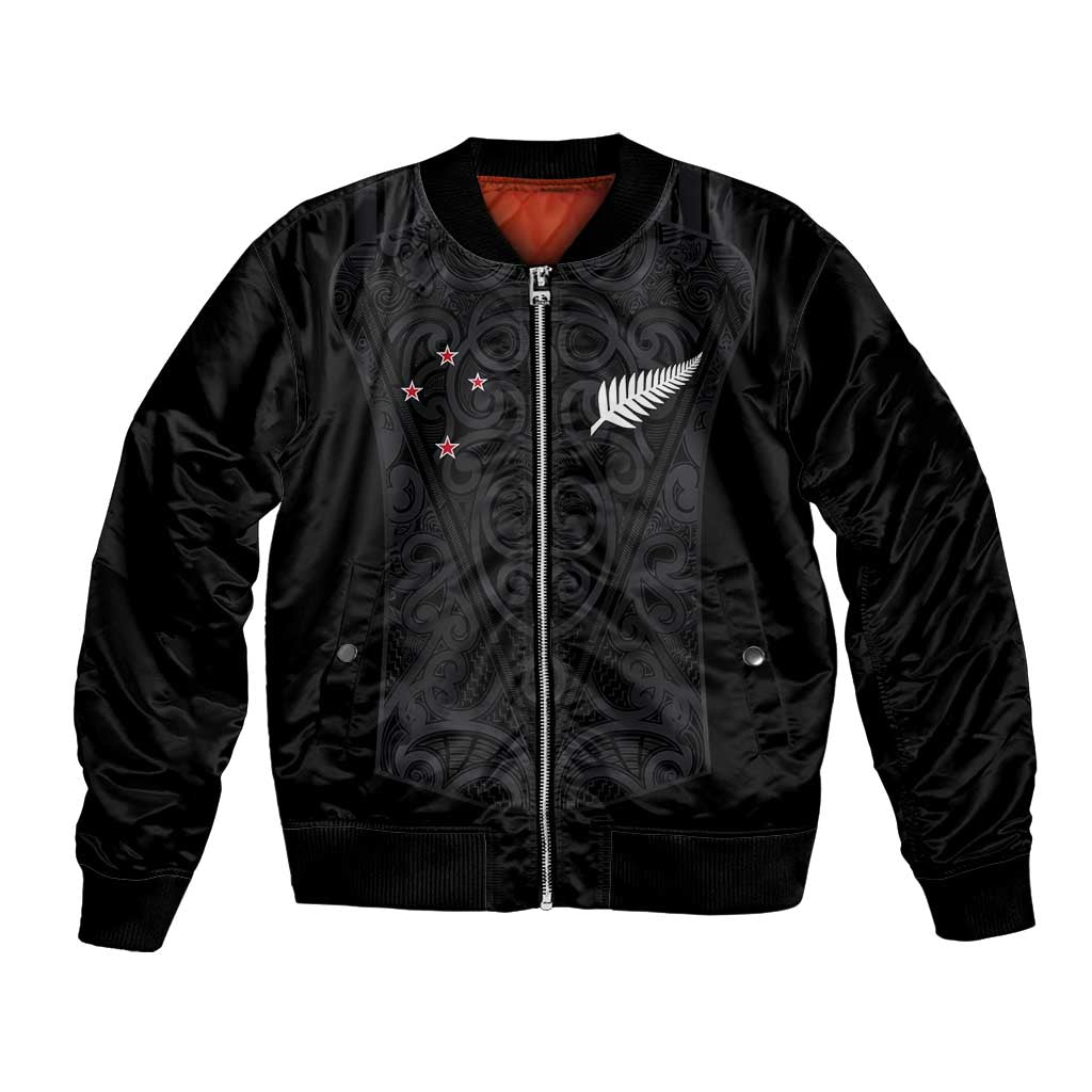 Custom Aotearoa Rugby Bomber Jacket Fern Blacks-Traditional Maori Motifs Design