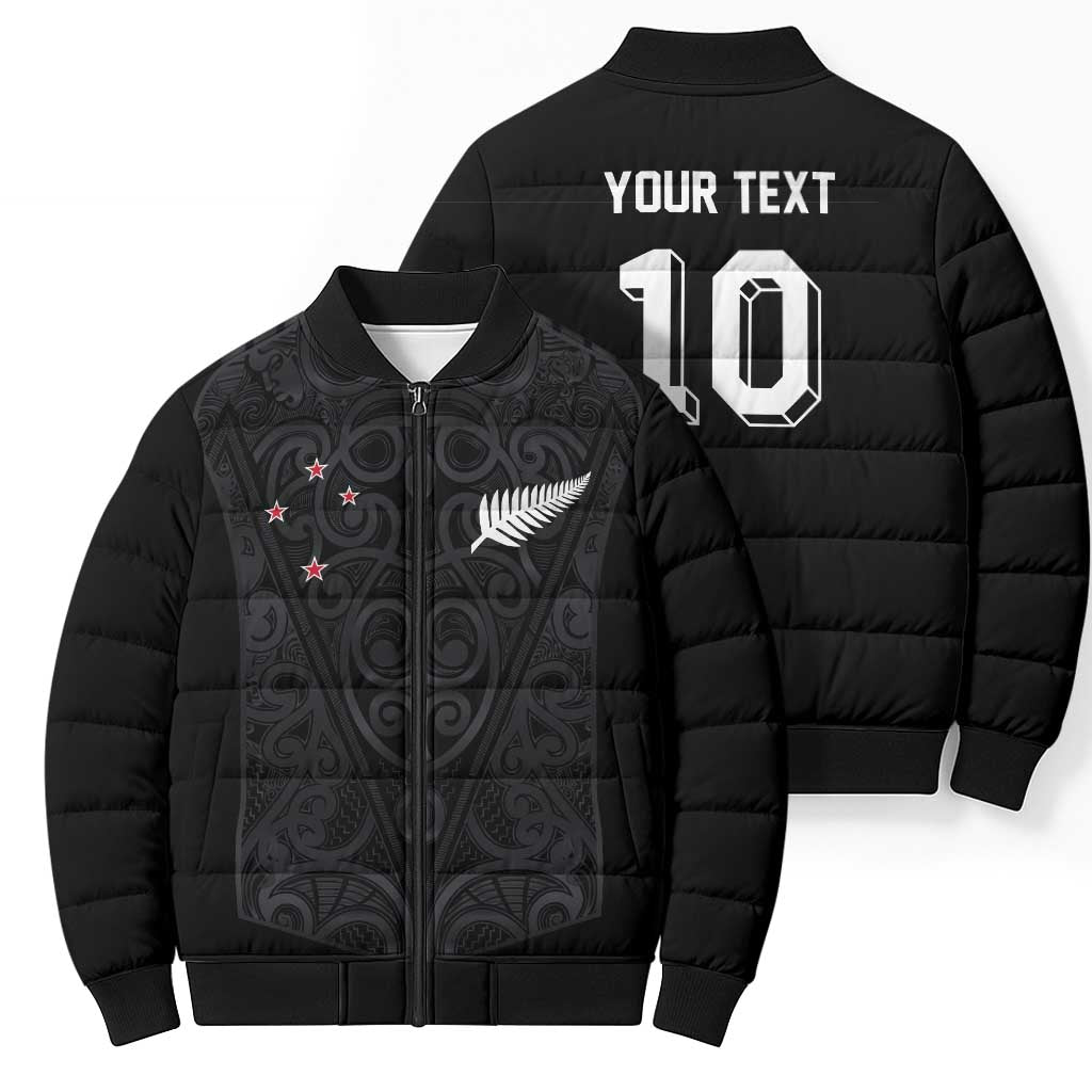 Custom Aotearoa Rugby Bomber Puffer Jacket Fern Blacks-Traditional Maori Motifs Design